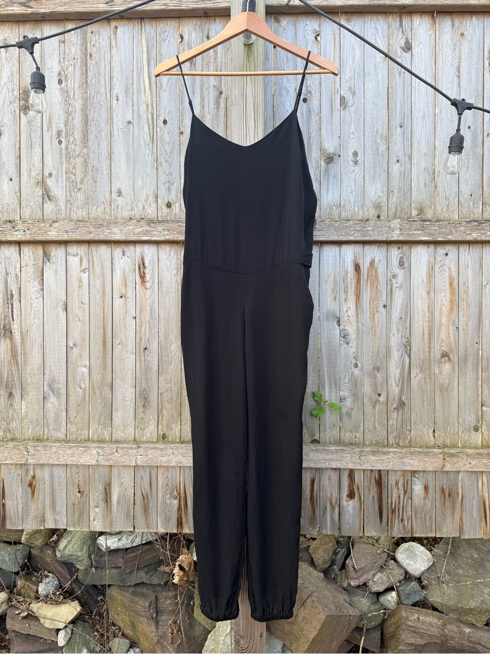 Theory Silk Black Spaghetti-Strap Jumpsuit